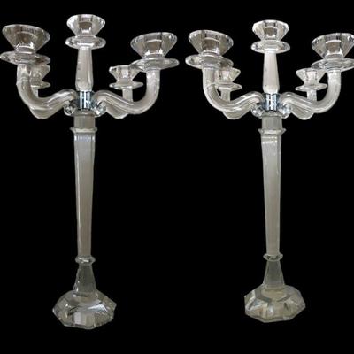 Antique Large Acrylic Candelabras, Pair