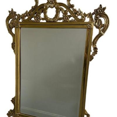 French Style Brass Mirror with Flower Motif 