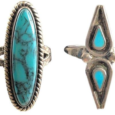 (2) Sterling Silver and Turquoise Native American Rings 