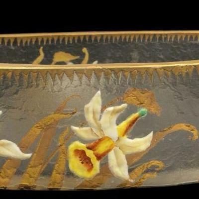 MONT JOYE Gold Gilt Decorated Glass Jardiniere 