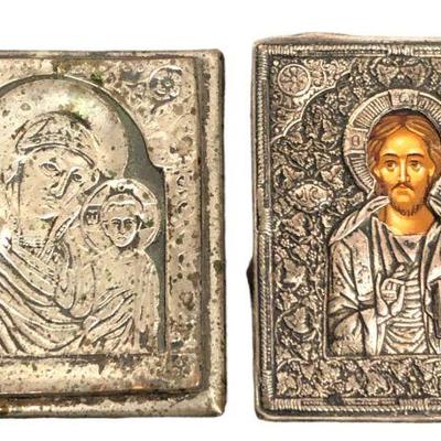 Mexican Silver & Greek Painted Icon Retablos