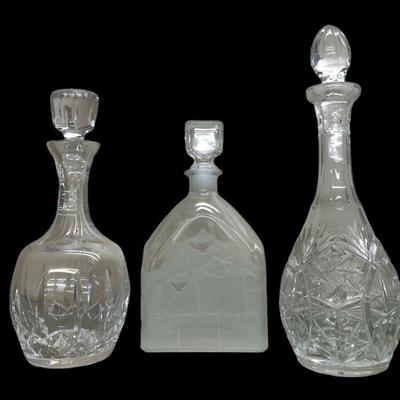 (3) Cut and Etched Glass Decanters 
