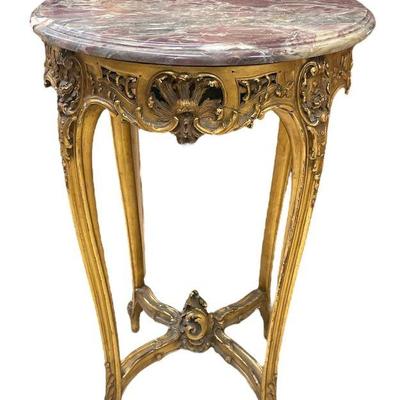 1920s French Rose Marble Gold Gilt Table 