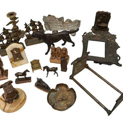 Victorian to Art Deco Cast Iron Bookends, Figurines & Assorted Articles