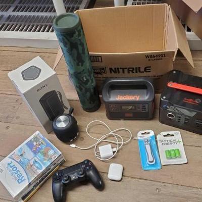 #7068 â€¢ 3 Wireless Speakers, 2 Portable Power Stations, 4 Wii Games, Playstation Controller, Apple AirPods, Iphone Charger, Cr2 Batteries
