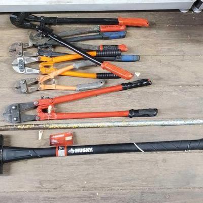#7090 â€¢ 6 Metal Cutters, Crowbar, and Sludge Hammer
