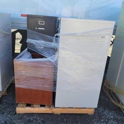 #2964 â€¢ 3 Metal Filing Cabinets 1 Wood Filing Cabinet
