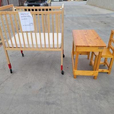 #2922 â€¢ Wooden Crib, Desk, and Chair
