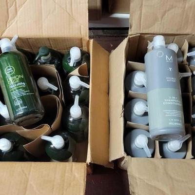 #6214 â€¢ 11 Bottles of Tee Tree Conditioner and 12 Bottles of Mitch 2 in 1 Shampoo and Conditioner
