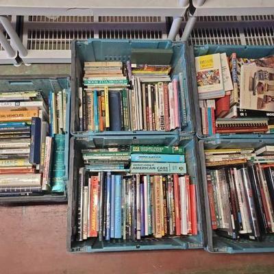 #7002 â€¢ 5 Totes of Automotive and Toy Books
