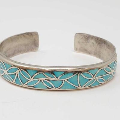 #910 â€¢ Sterling Silver Cuff With Turquoise Accents,27g

