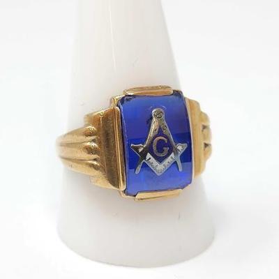 #804 â€¢ 10k Yellow Gold Vintage Masonic Men's Ring, 5g
