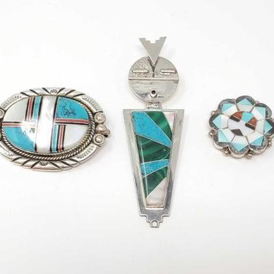 #906 â€¢ 3 Sterling Silver Broaches, 49g

