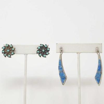 #912 â€¢ 2 Pair of Sterling Silver Earrings with Turquoise Accents, 16g
