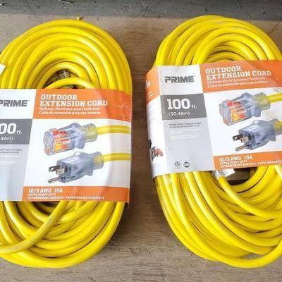 #3058 â€¢ (2)Prime 100 Ft. Outdoor Extension Cords
