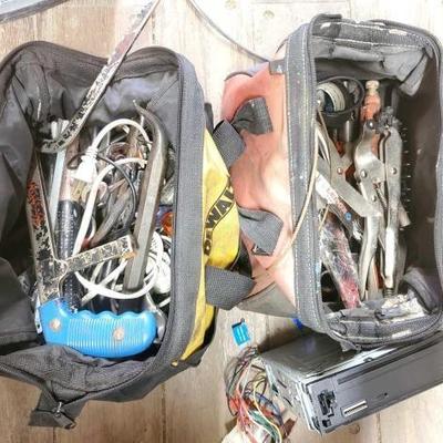 #7098 â€¢ 2 Tool Bags With Wrenches, Screwdrivers, Power Cords, Crow Bar, Hammer, Electric Tape ans More!
