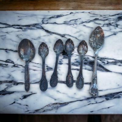 6 Decorative Silver Spoons One Sterling