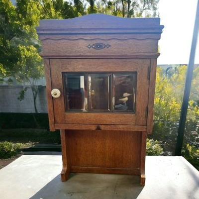 Vintage Wooden Cabinet with Lead Glass Front
