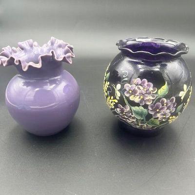 2 Small Vases, 1 Fenton, 1 Handpainted