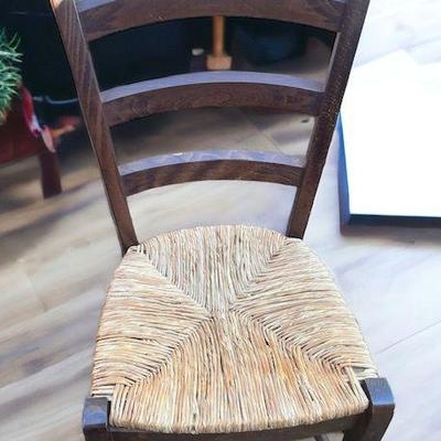 Handwoven Wooden Chair with Wicker Seat