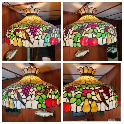 Large Vintage Stained Glass Hanging Lamp 25.5