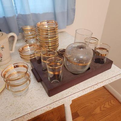 Large lot of Mid Century Libby Gold Trim glassware