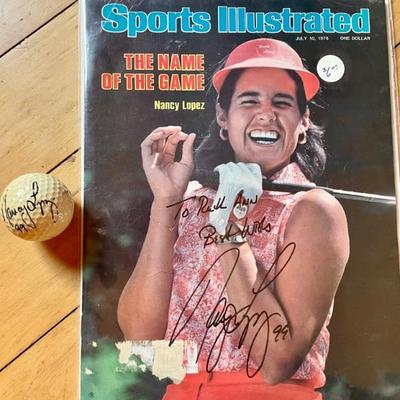 Nancy Lopez signed cover & ball