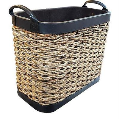 Lot 021  
Sea Grass Woven and Leather Trim Basket