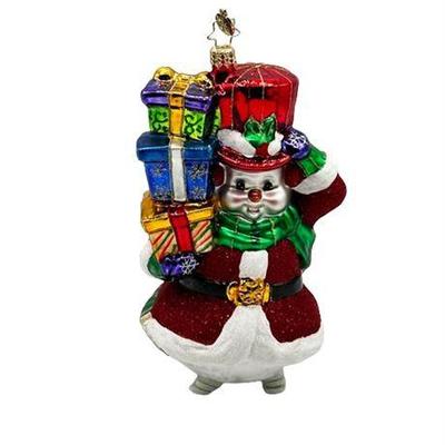 Lot 237   1 Bid(s)
Radko Hand Blown Snowman Santa with Presents Ornament