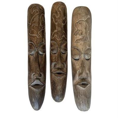 Lot 008  
Hand Carved Wooden Tribal Masks, Set of Three