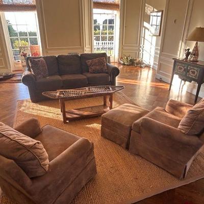 Living Room Furniture Upholstered Sofa with brass nail detail in faux leather 7'x3'Dx31"H, SD 23