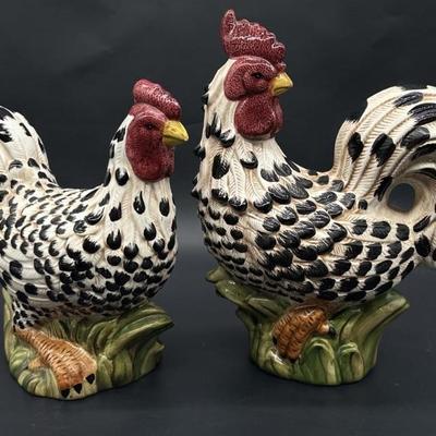 Pair Country Farmhouse Ceramic Roosters
