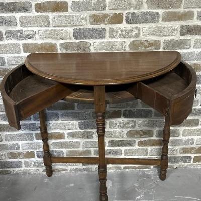 Vintage Demilune 2 Drawer Console Table