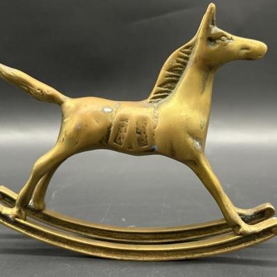 Mid Century Brass Rocking Horse Figurine