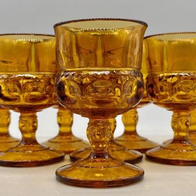 (8) Mid Century Color Crown by Colony Wine Glasses