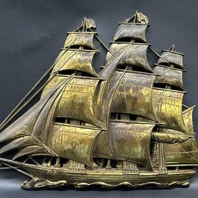 Vintage Gold Tone Clipper Ship Model