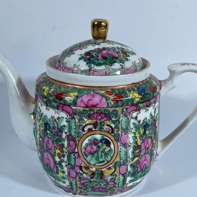 Vintage Chinese Canton Rose Porcelain Teapot