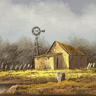 Windmill Pumphouse. Framed Original Oil on Canvas