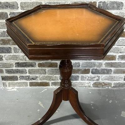 Vintage Leather-Top 6- Sided Mahogany Accent Table