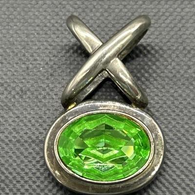925 Silver with Green Glass Stone Pendant
