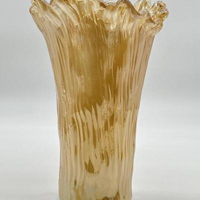 XL Carnival Glass Marigold Swung Vase, Ruffled Rim