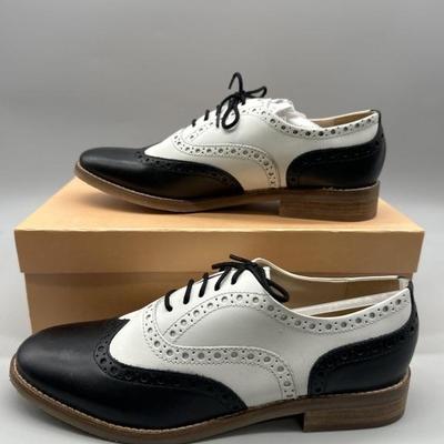 Lace-Up Perforated Black & White Wingtip Shoes