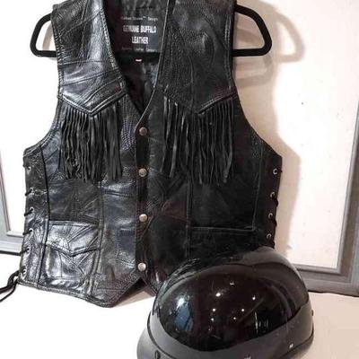 Leather Vest and helmet motorcycle 