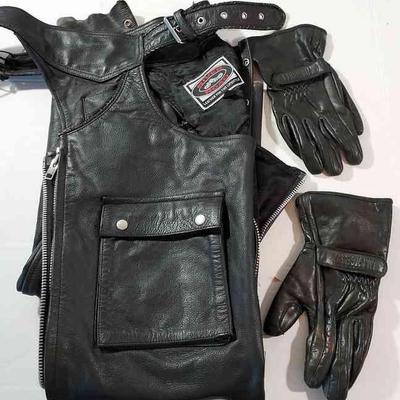 Black Leather Motorcycle Gear Chaps gloves