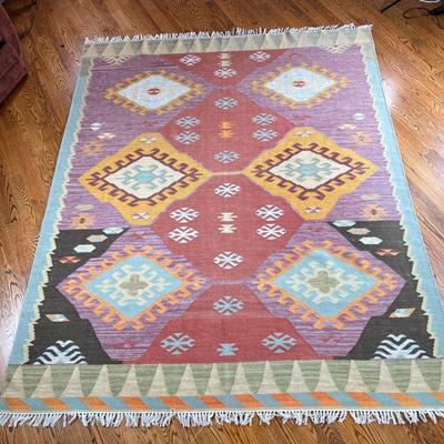 FLAT WOVEN AREA RUG | With six medallions on a colorful field. - l. 122 x w. 97 in

