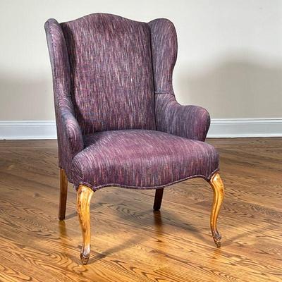 PURPLE UPHOLSTERED WING CHAIR | l. 30 x w. 25 x h. 38 in

