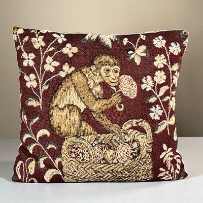 MONKEY EMBROIDERED THROW PILLOW | l. 13 x w. 13 in

