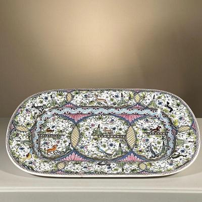 INTRICATELY DECORATED MAJOLICA PLATTER | Made in Portugal. - l. 23 x w. 15.5 in

