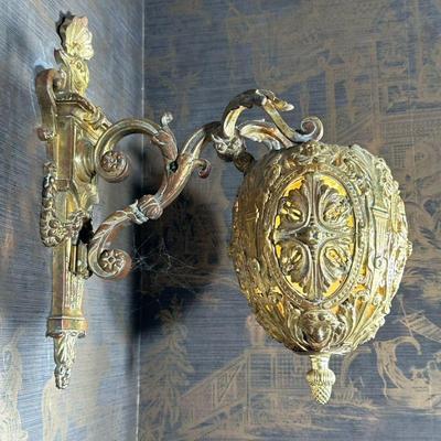 PAIR CHASED BRONZE ORNAMENTAL SCONCES | l. 11.5 x w. 5 x h. 13 in

