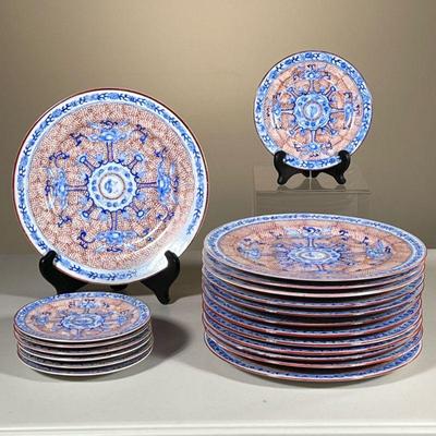 (20PC) LORD & TAYLOR JAPANESE PORCELAIN WARE | (p) Including; 13 large dinner plates and 7 small plates decorated with blue and red. -...